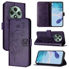 Per OPPO Reno12 F 5G Custodia per telefono in pelle con motivo a farfalla in rilievo globale (viola scuro)