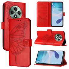Per OPPO Reno12 F 5G Custodia per telefono in pelle con motivo a farfalla in rilievo globale (rosso)