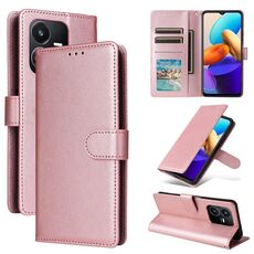 Per vivo Y22s 4G / Y22 4G 2022 custodia per telefono in pelle con vibrazione orizzontale multifunzionale con tre slot per schede (oro rosa)