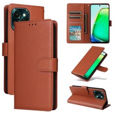 Per vivo Y28 4G Custodia in pelle con flip orizzontale multifunzionale con tre slot per schede (marrone)