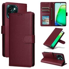 Per vivo Y28 4G Custodia in pelle con flip orizzontale multifunzionale con tre slot per carte (rosso vino)