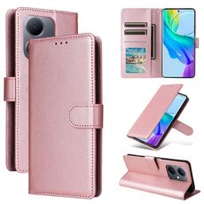 Per vivo Y36 4G Global / Y78 Custodia in pelle con flip orizzontale multifunzionale con tre slot per carte (oro rosa)