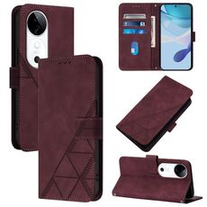 Per vivo S19 Crossbody 3D Embossed Flip Custodia per telefono in pelle (rosso vino)
