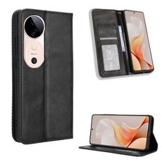 Per vivo S19 5G Custodia per telefono in pelle con fibbia magnetica e texture retrò (nero)