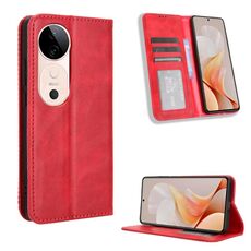 Per vivo S19 5G Custodia per telefono in pelle con fibbia magnetica e texture retrò (rosso)