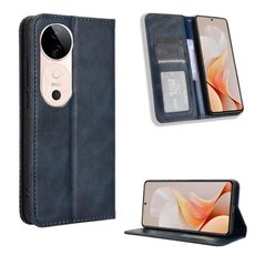 Per vivo S19 5G Custodia per telefono in pelle con fibbia magnetica e texture retrò (blu)