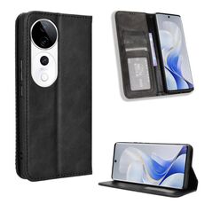 Per vivo S19 Pro 5G / V40 5G Custodia per telefono in pelle con fibbia magnetica e texture retrò (nero)