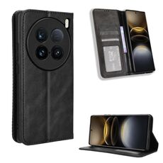 Per vivo X100 Ultra 5G Custodia per telefono in pelle con fibbia magnetica e texture retrò (nero)