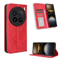 Per vivo X100 Ultra 5G Custodia per telefono in pelle con fibbia magnetica e texture retrò (rosso)
