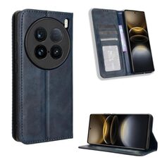 Per vivo X100 Ultra 5G Custodia per telefono in pelle con fibbia magnetica e texture retrò (blu)