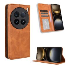 Per vivo X100 Ultra 5G Custodia per telefono in pelle con fibbia magnetica e texture retrò (marrone)