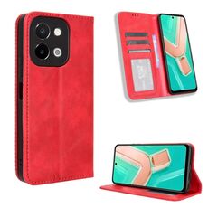 Per vivo Y28 4G Custodia per telefono in pelle con fibbia magnetica e texture retrò (rosso)