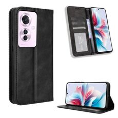 Per OPPO Reno11 PJH110 Custodia per telefono in pelle con fibbia magnetica e texture retrò (nero)