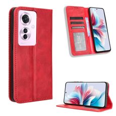 Per OPPO Reno11 PJH110 Custodia per telefono in pelle con fibbia magnetica e texture retrò (rosso)