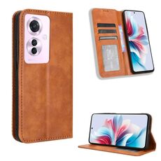 Per OPPO Reno11 PJH110 Custodia per telefono in pelle con fibbia magnetica e texture retrò (marrone)