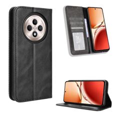 Per OPPO Reno12 F 5G Custodia per telefono in pelle con fibbia magnetica e texture retrò (nero)