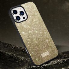 Per iPhone 16 Pro Max SULADA Custodia per telefono in pelle fatta a mano in TPU ibrida per PC glitterata (oro)