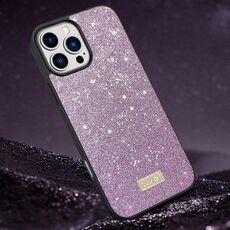 Per iPhone 16 Pro SULADA Custodia per telefono in pelle fatta a mano in TPU ibrida per PC glitterata (viola)