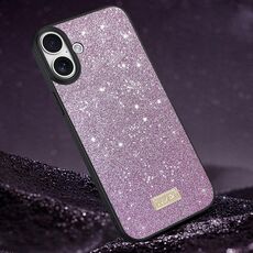 Per iPhone 16 Plus SULADA Custodia per telefono in pelle fatta a mano in TPU ibrida PC glitterata (viola)