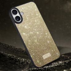 Per iPhone 16 Plus SULADA Custodia per telefono in pelle fatta a mano in TPU ibrida per PC glitterata (oro)