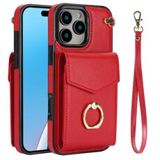 Per iPhone 16 Pro Max Custodia per telefono con supporto ad anello RFID e slot per schede (rosso)