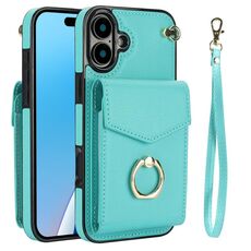 Per iPhone 16 Plus Custodia per telefono con anello RFID e slot per schede (verde menta)