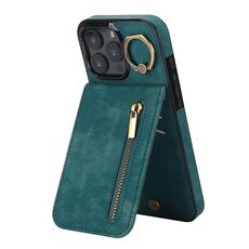 Per iPhone 16 Pro Max Custodia per telefono con anello retrò e cerniera RFID Card Slot (blu)