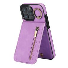 Per iPhone 16 Pro Max Retro Ring e Custodia per telefono con cerniera RFID Card Slot (viola)