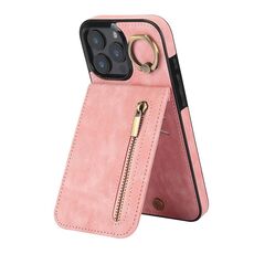 Per iPhone 16 Pro Custodia per telefono con anello retrò e cerniera RFID Card Slot (rosa)