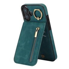 Per iPhone 16 Plus Custodia per telefono con anello retrò e cerniera RFID Card Slot (blu)