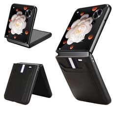 Custodia per telefono con slot per schede e texture Litchi per Honor Magic V Flip (nera)