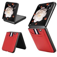 Custodia per telefono con slot per schede e texture Litchi per Honor Magic V Flip (rosso)