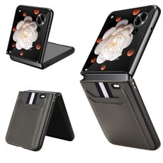 Custodia per telefono con slot per schede e texture Litchi per Honor Magic V Flip (grigio)