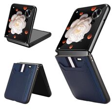 Custodia per telefono con slot per schede e texture Litchi per Honor Magic V Flip (blu)