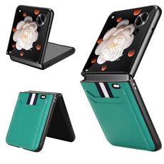 Custodia per telefono con slot per schede e texture Litchi per Honor Magic V Flip (verde)