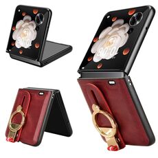 Custodia per telefono con cinturino in pelle For Honor Magic V Flip (rosso)