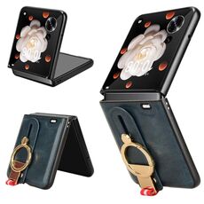 Custodia per telefono con cinturino in pelle For Honor Magic V Flip (blu)