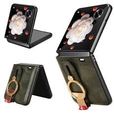 Custodia per telefono con cinturino in pelle For Honor Magic V Flip (verde)