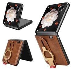 Custodia per telefono con cinturino in pelle per Honor Magic V Flip (marrone)