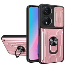 Custodia per telefono in TPU+PC con slot per schede per Honor X7b con protezione scorrevole Camshield (oro rosa)