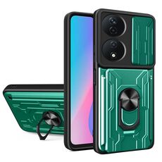 Custodia per telefono in TPU+PC con slot per schede per Honor X7b con protezione scorrevole Camshield (verde scuro)