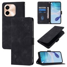 Per vivo Y28 4G Custodia in pelle goffrata con effetto pelle (nero)