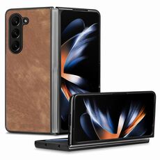 Per Samsung Galaxy Z Fold6 5G Custodia per telefono con cover posteriore in PU tinta unita effetto pelle (marrone)
