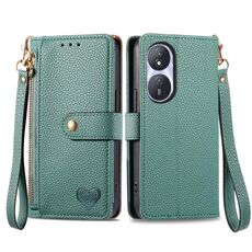 Custodia per telefono in pelle con cordino per cerniera For Honor Play 50 Plus Love (verde)