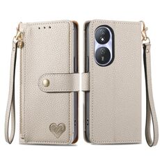 Custodia per telefono in pelle con cordino e cerniera Love per Honor Play 50 Plus (grigio)