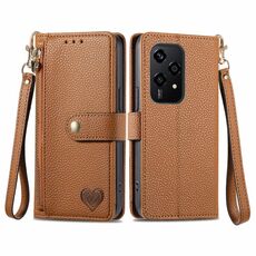 Custodia per telefono in pelle con cordino e cerniera Love per Honor 200 Lite (marrone)
