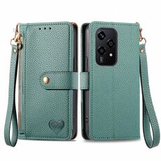 Custodia per telefono in pelle con cordino e cerniera Love per Honor 200 Lite (verde)