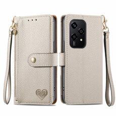 Custodia per telefono in pelle con cordino e cerniera Love per Honor 200 Lite (grigio)