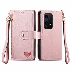 Custodia per telefono in pelle con cordino e cerniera Love per Honor 200 Lite (rosa)