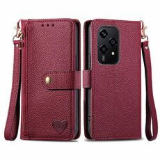 Custodia per telefono in pelle con cordino e cerniera Love per Honor 200 Lite (rossa)